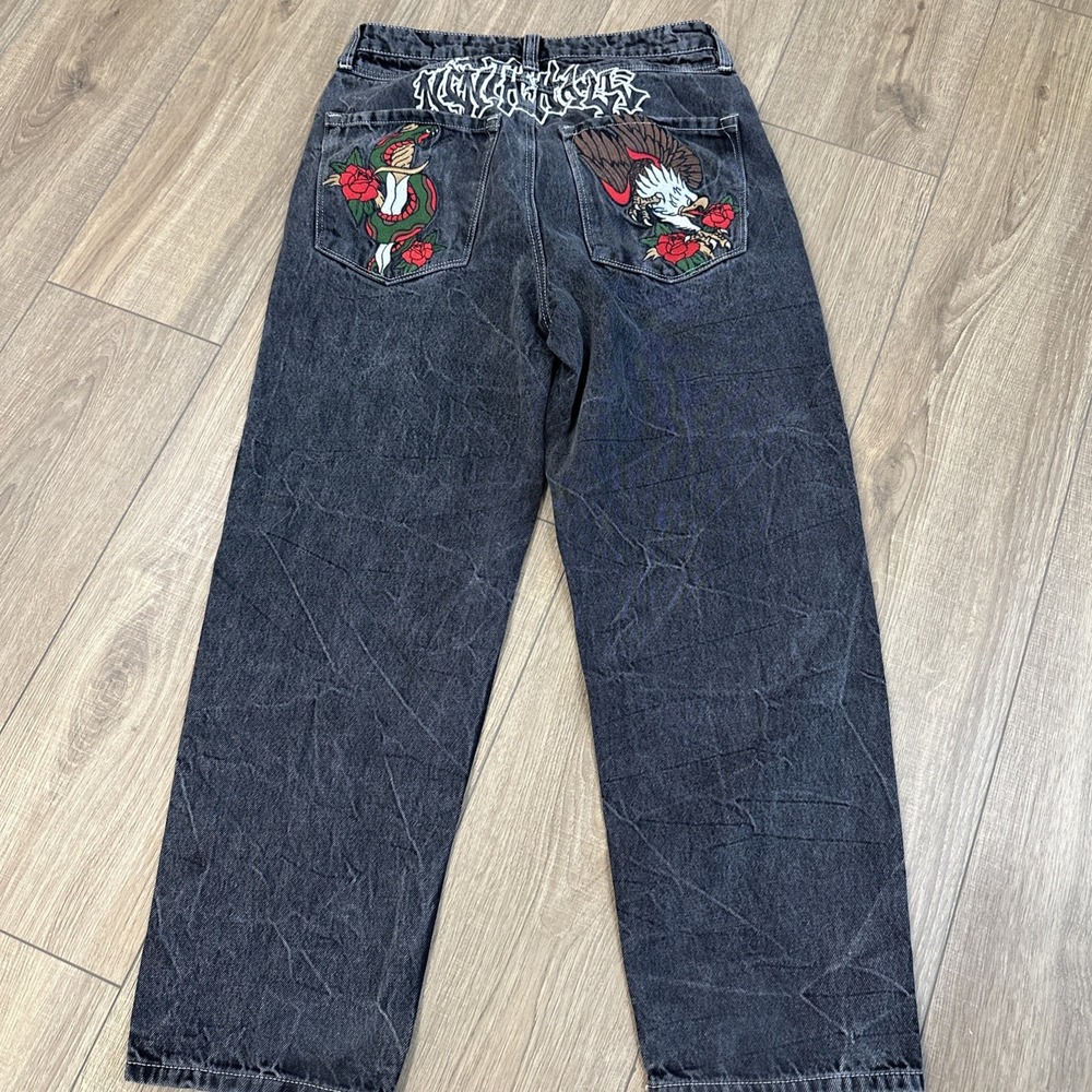 VGT Y2K NINTH HALL AMBUSH Jeans Mens 30 Eagle Snake Embroidered Baggy Wide Leg